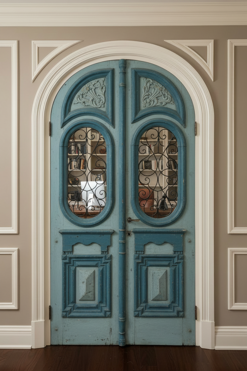 Antique French Panel Doors with Metal  (111 x 55)   N001