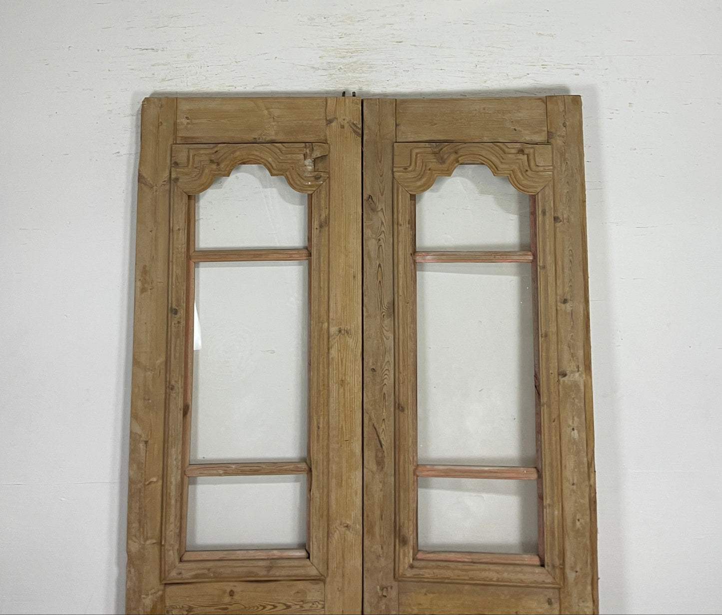Antique French panel doors with Glass and carvings (91 x 51.5)  P8