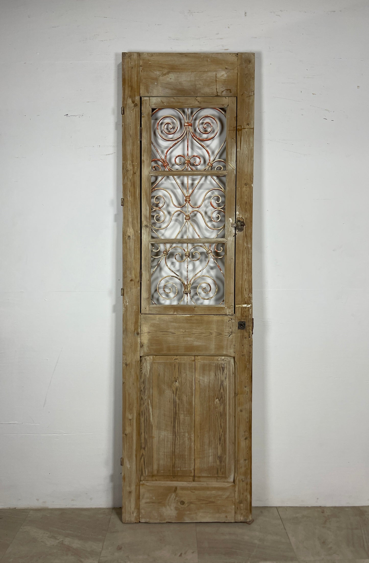 Antique French panel single door with Metal (96.25 x 26.75) O29