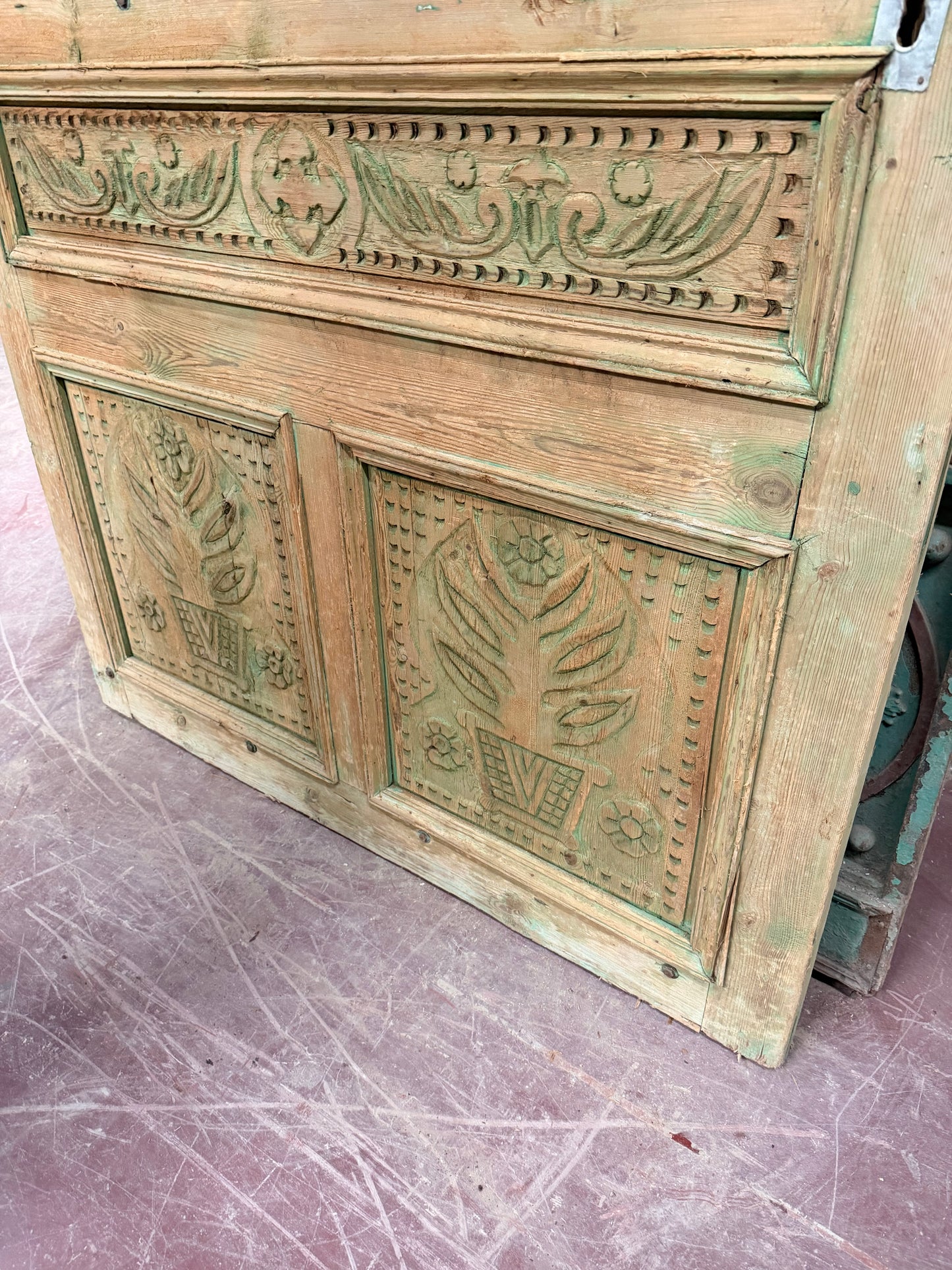 Antique French panel door with carvings (101x63) P132