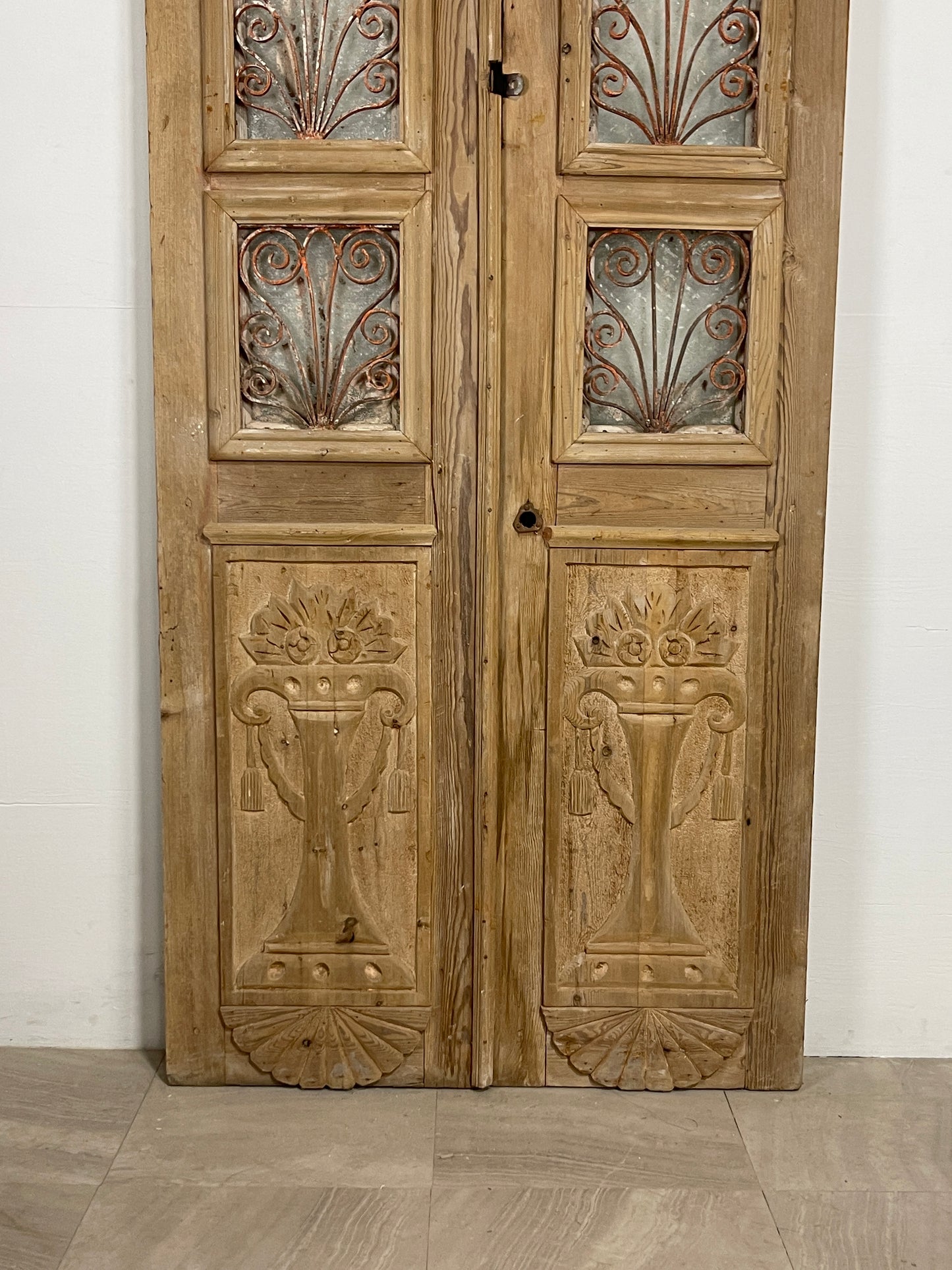 Antique French panel doors with Metal (90.5 x 40.25) O57