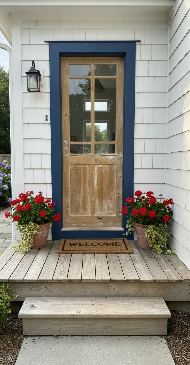 Antique French panel single door with glass (81.5x28.5) P189