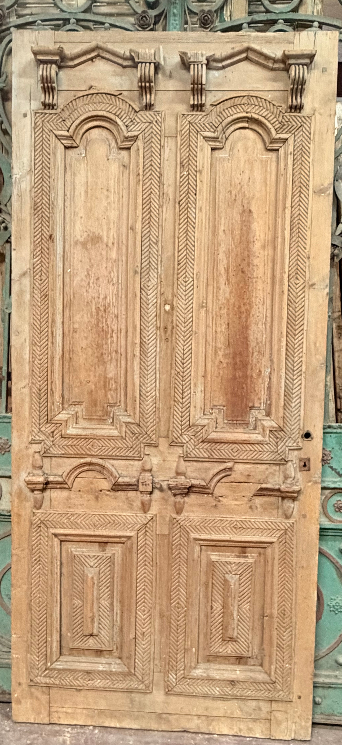 Antique French panel door with carvings (105x47) P133
