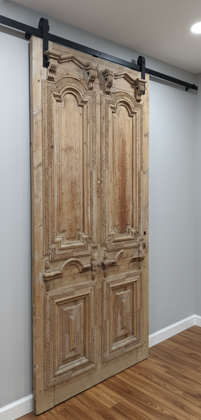 Antique French panel door with carvings (105x47) P133