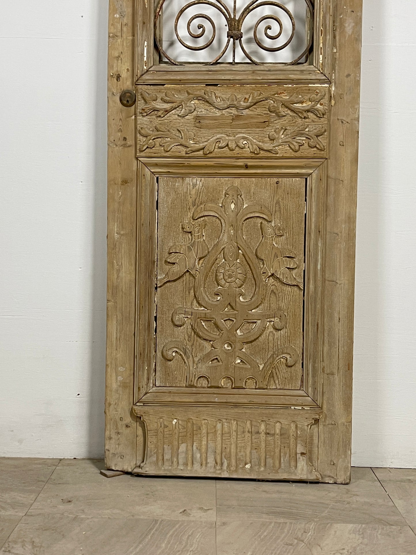 Antique French panel single door with Metal (96.25 x 26.75) O29