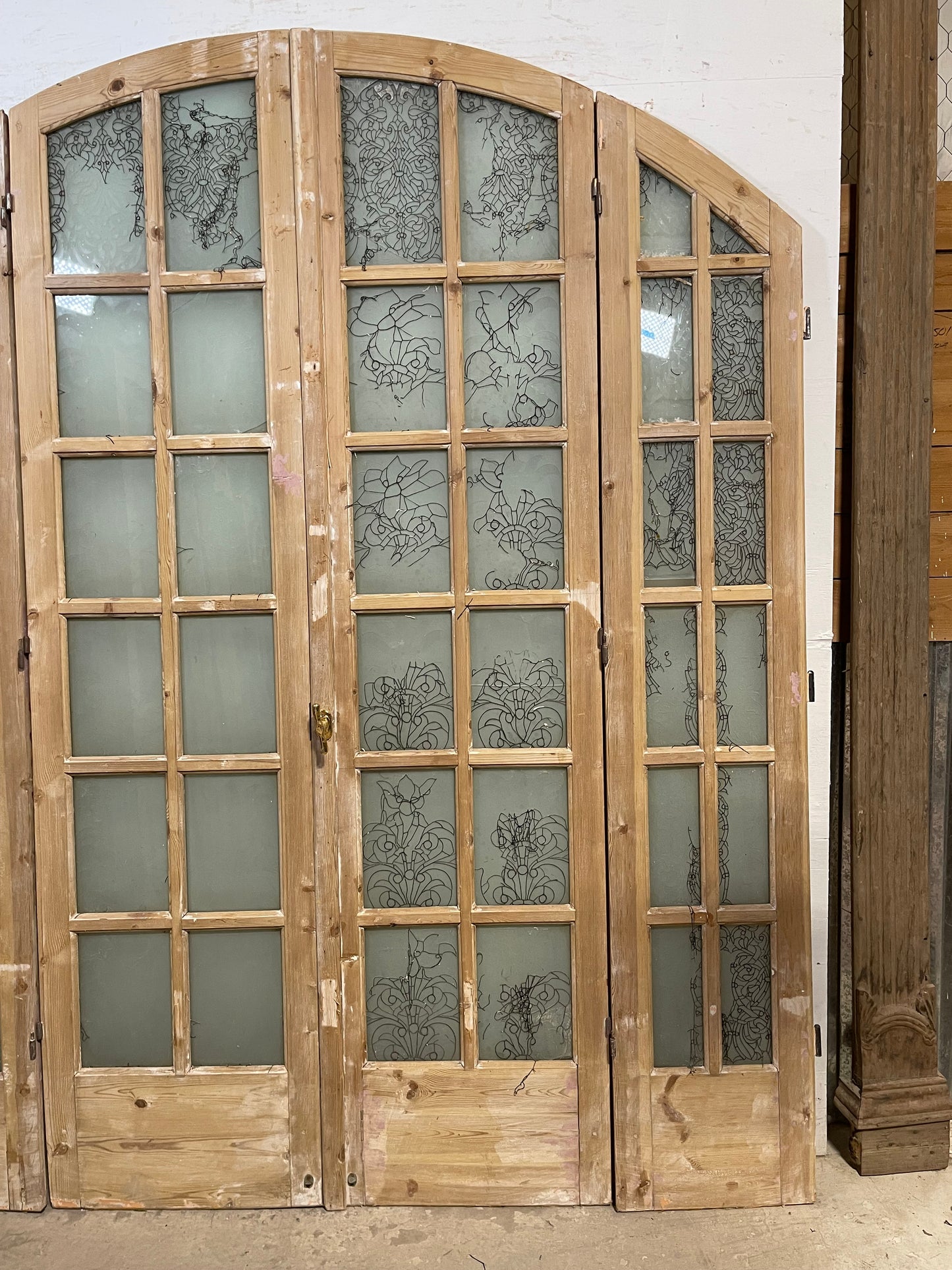 Antique French Panel Doors with Glass Arched (100.75x84.75) L105