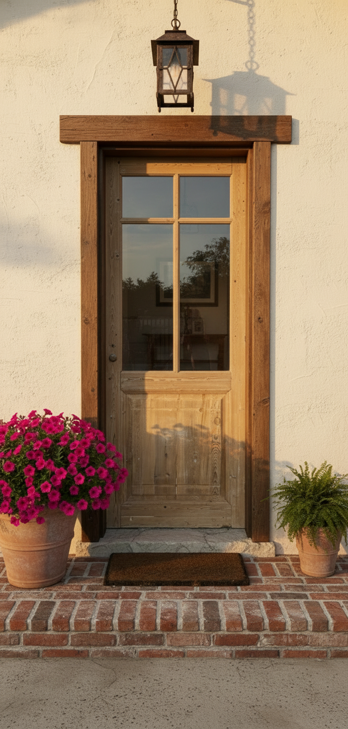 Antique French panel single door with glass (83x32) P190