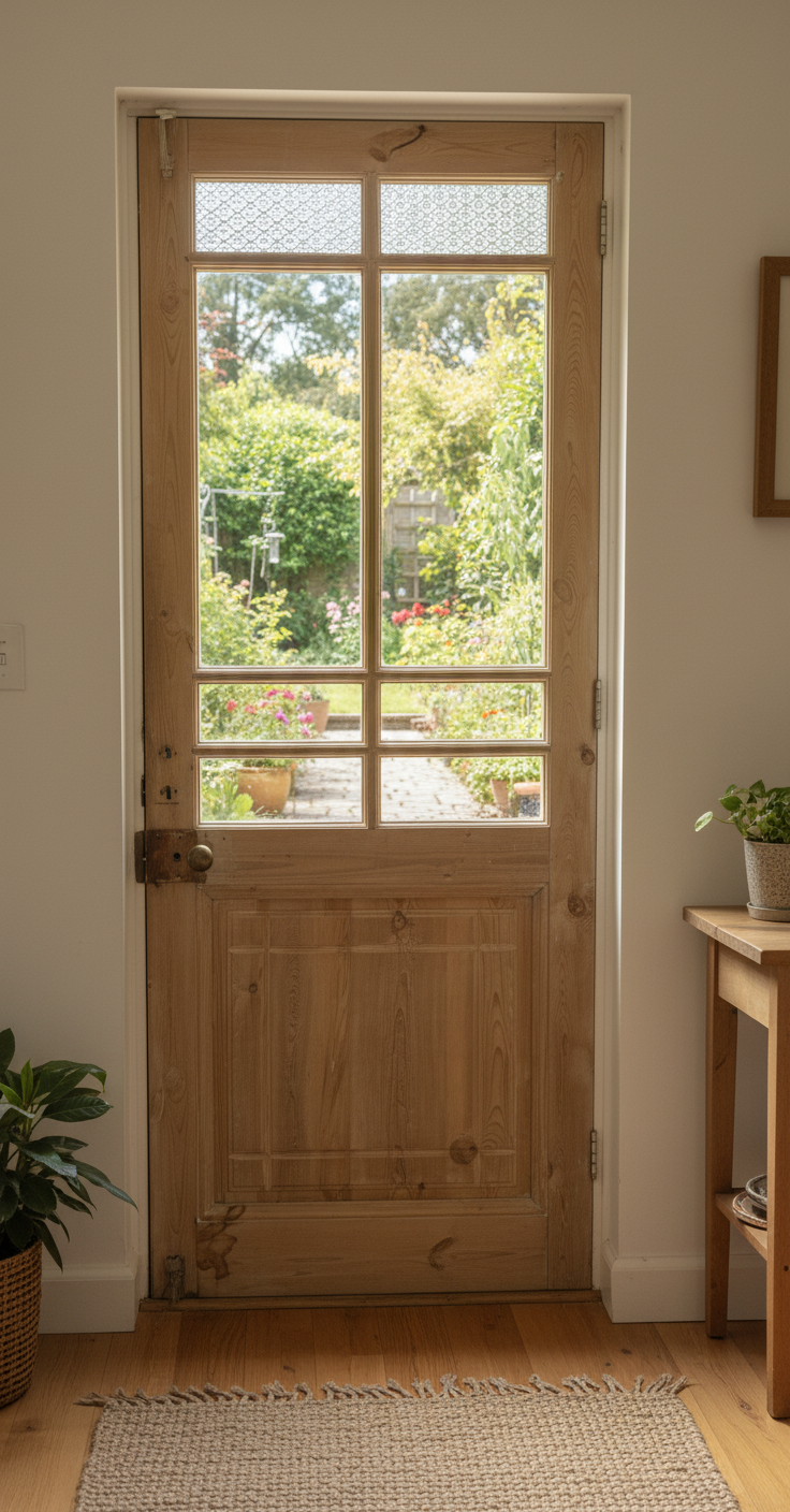 Antique French panel single door with glass (85x32.5) P192