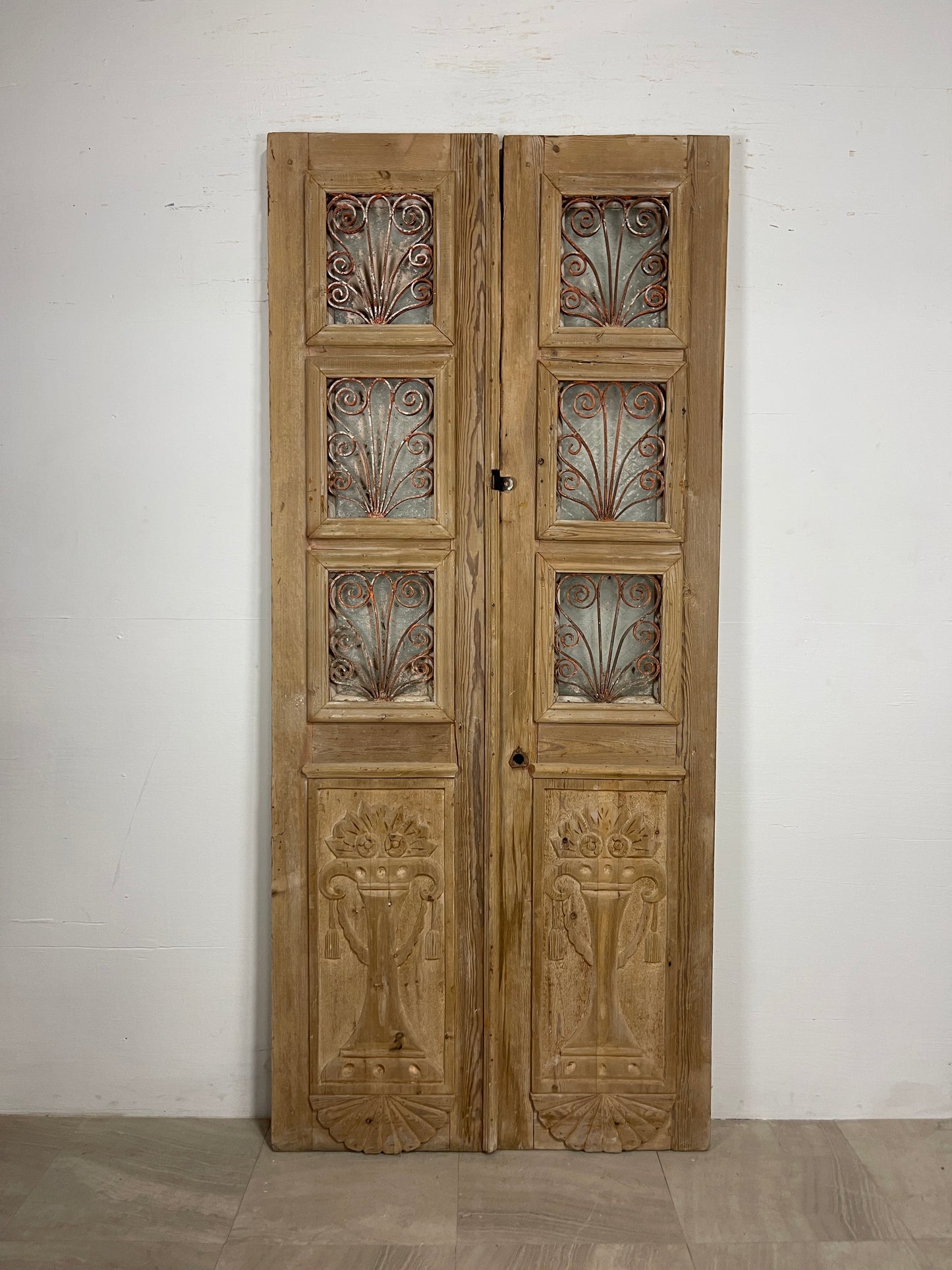 Antique French panel doors with Metal (90.5 x 40.25) O57