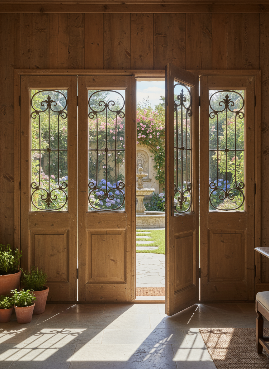 Antique French panel doors with Metal (96x100) P97