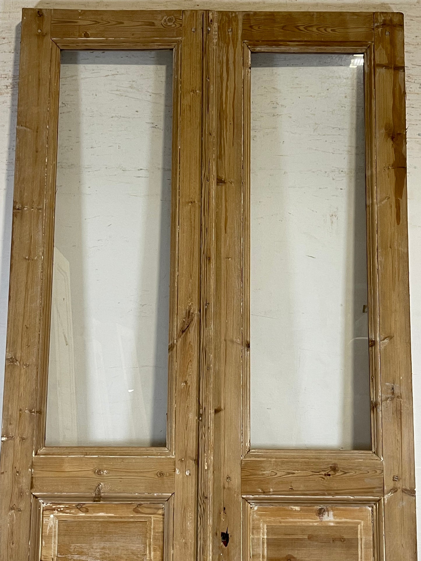Antique French panel doors with glass (89.25x51.25) L150