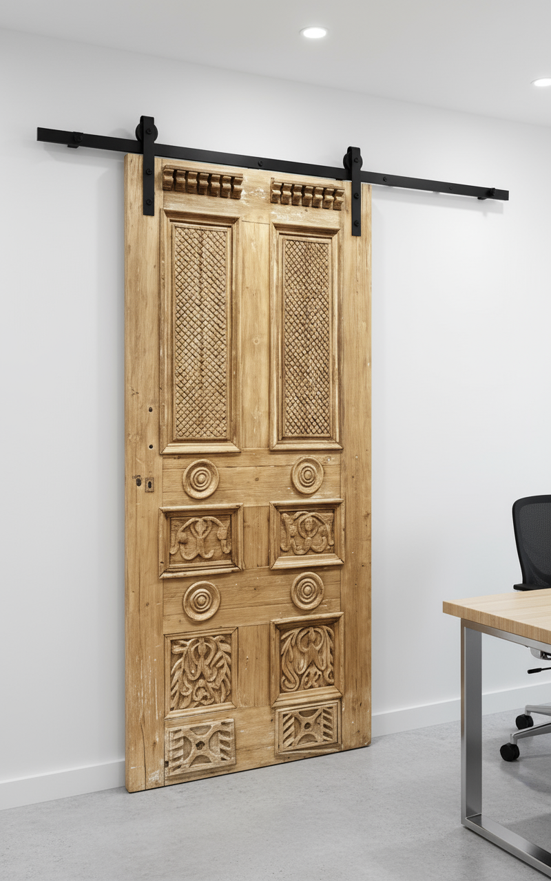 Antique French panel door with carvings (103x47.5) P128