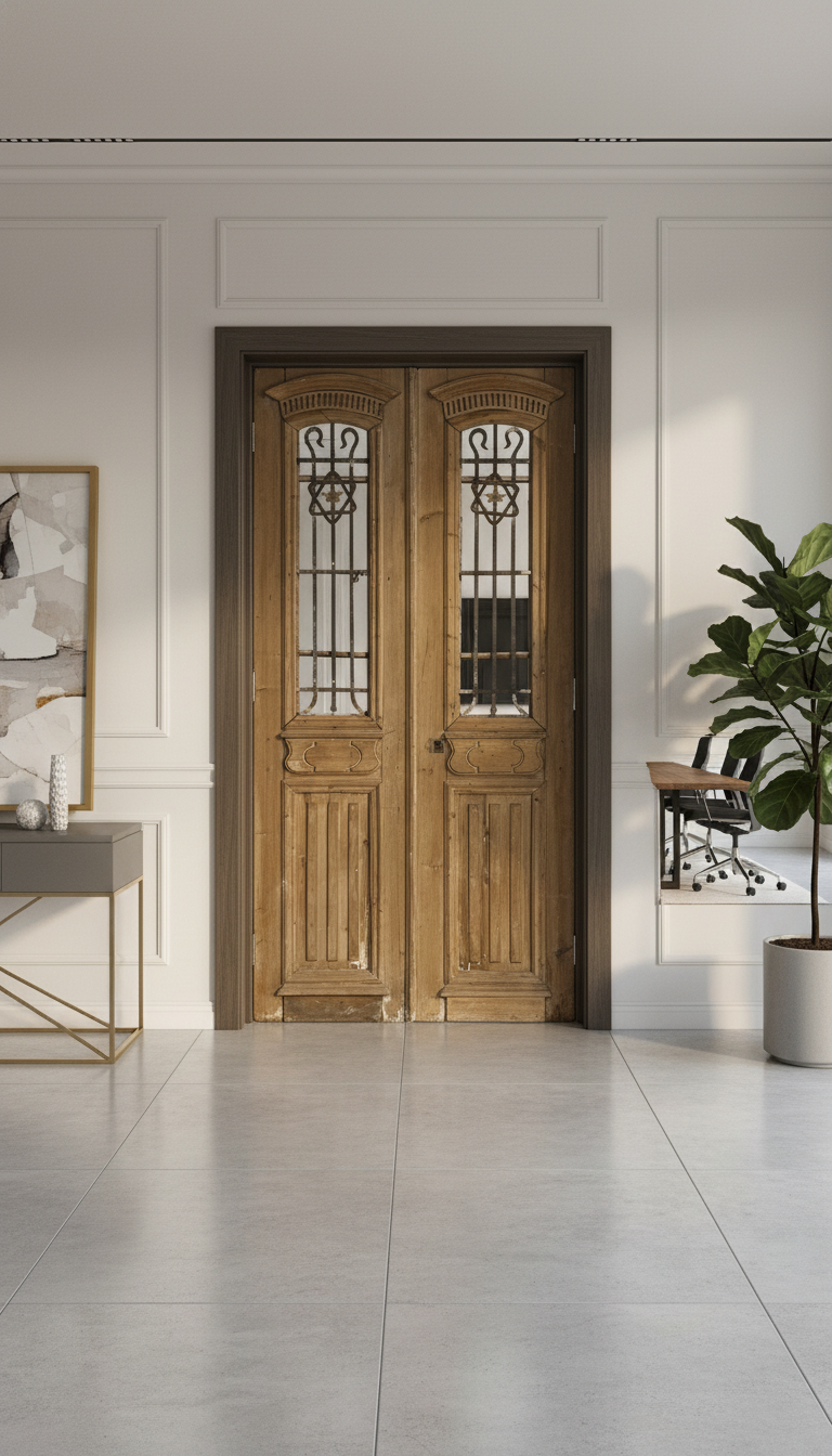 Antique French panel doors with Metal (95x44) P125