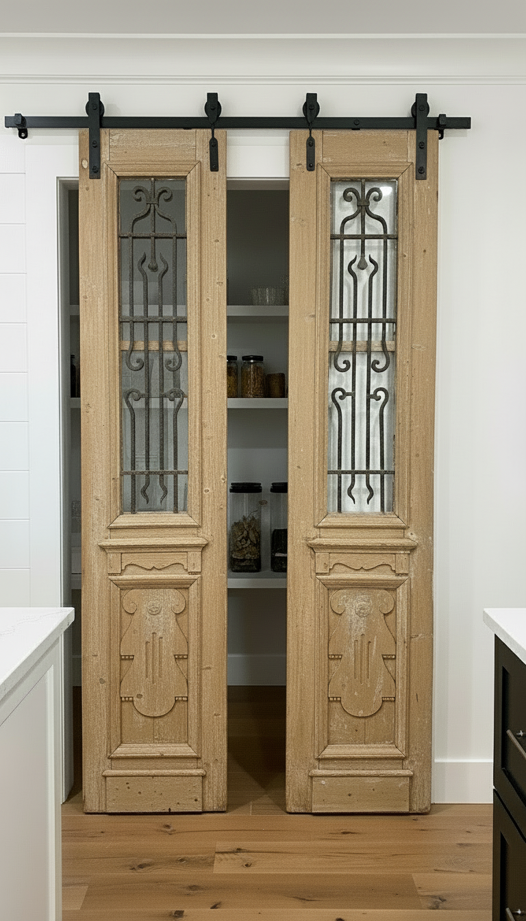 Antique French panel doors with Metal (98x43) P126