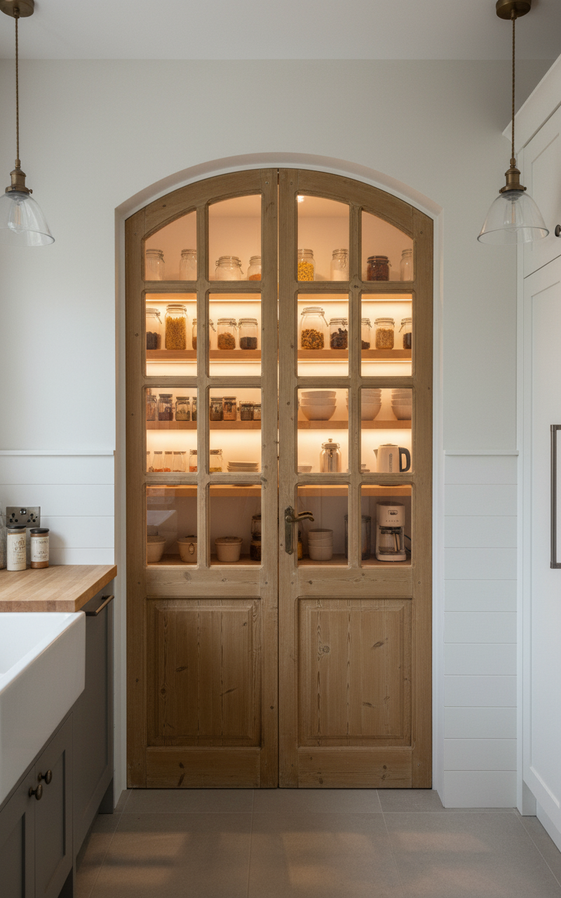 Antique French panel arched  doors with Glass (86x43.5) P108