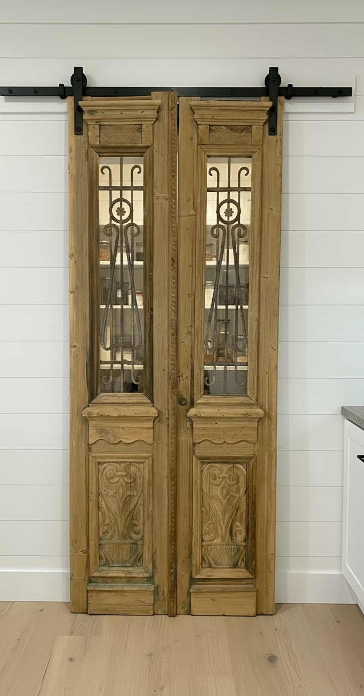 Antique French panel doors with Metal (96x39) P85