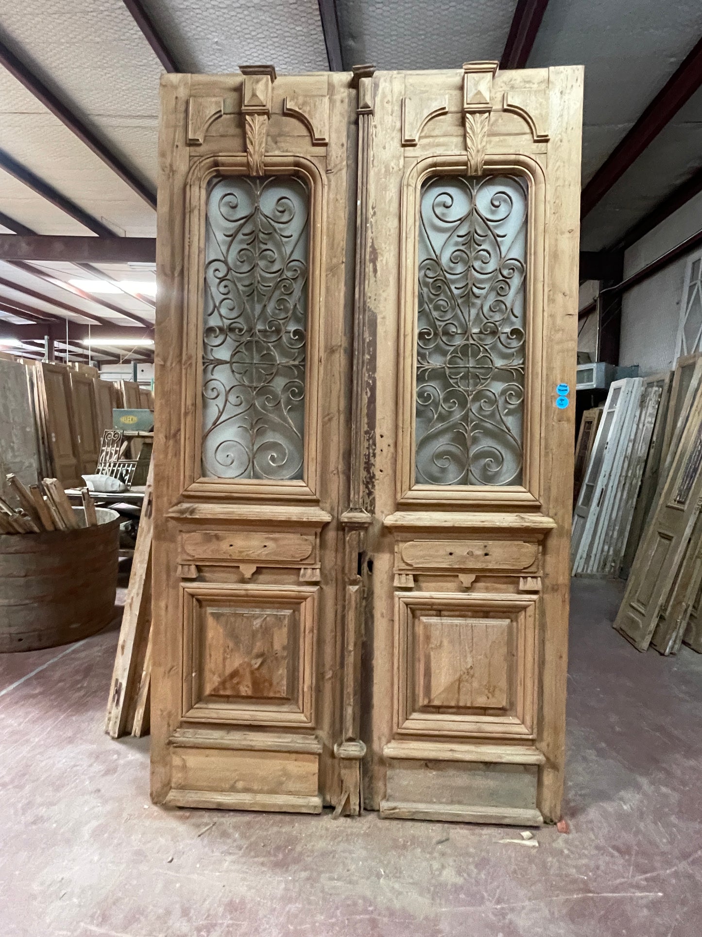 Antique French Panel Door with Metal  (126x70) E0258