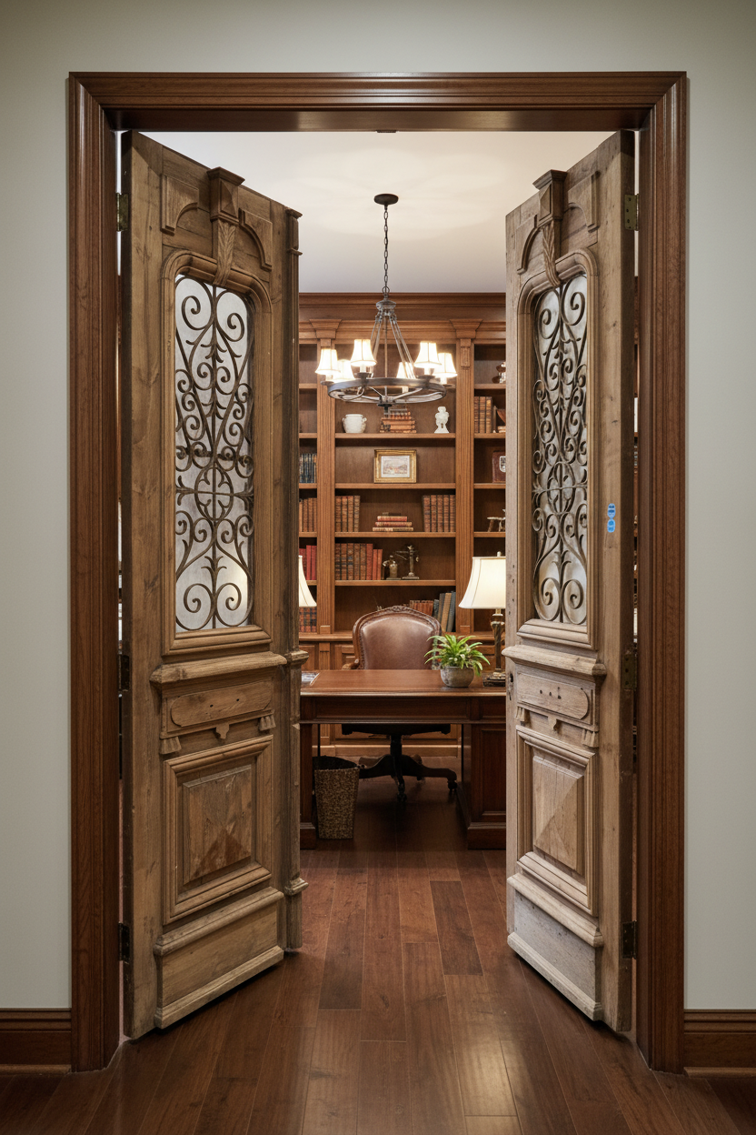 Antique French Panel Door with Metal  (126x70) E0258