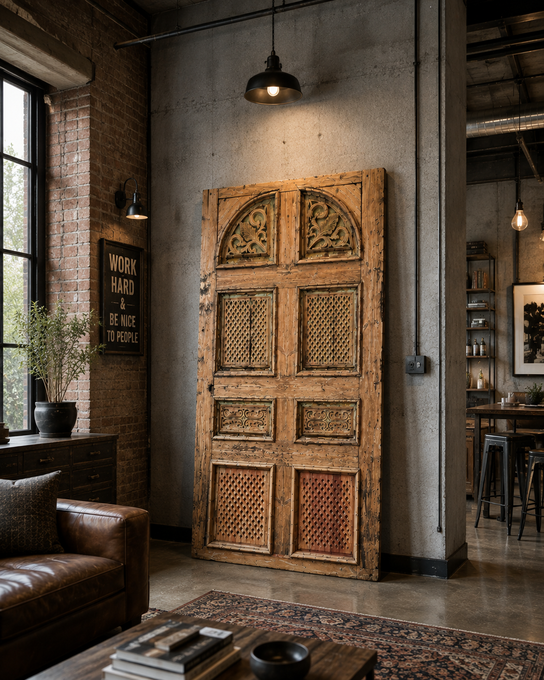 Antique French panel door with carvings (105x58) P130