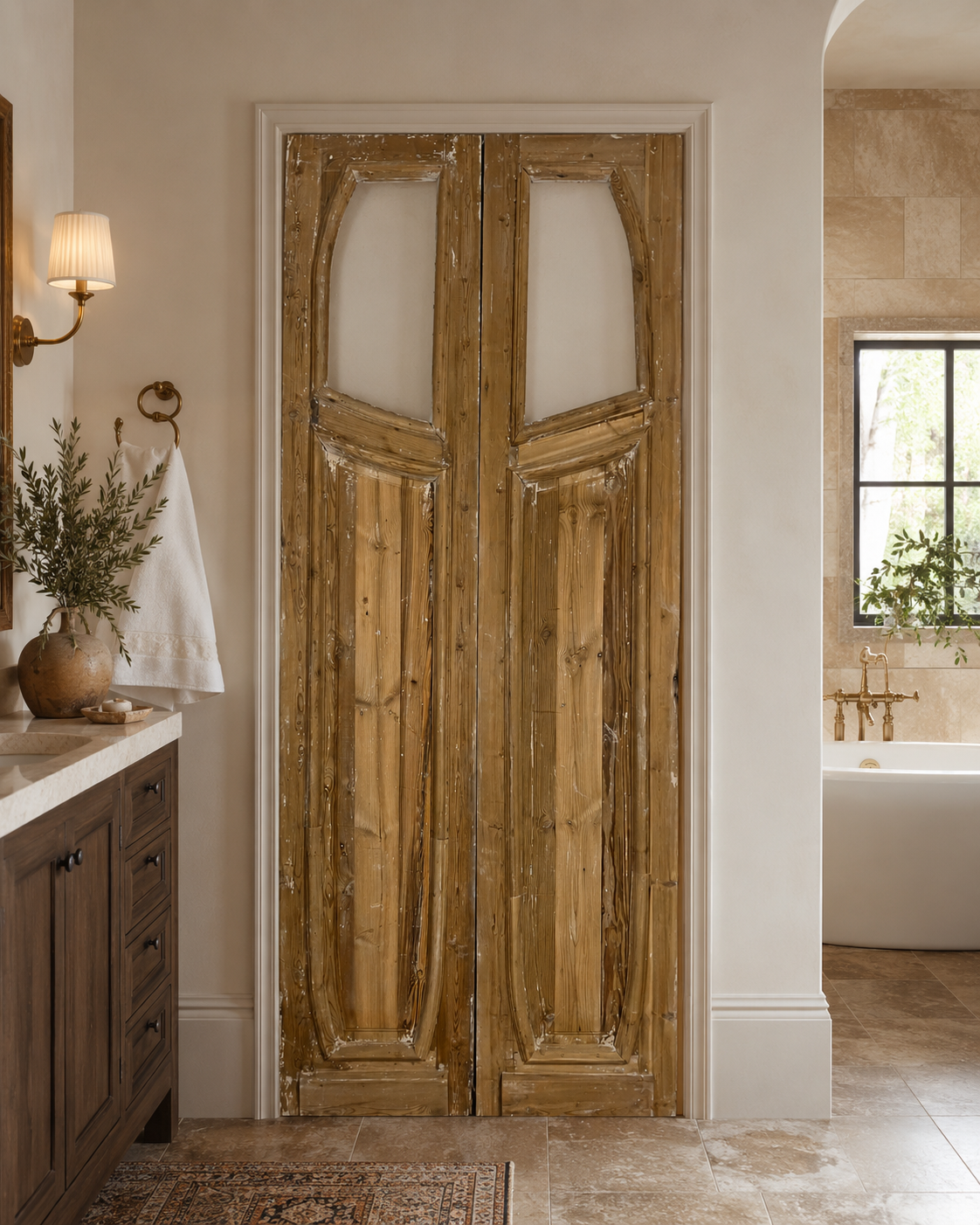 Antique French panel door with Glass  (100.5 x 40)  O11