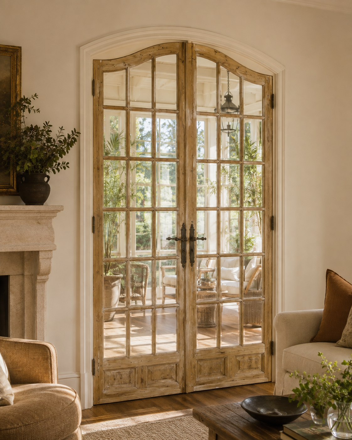 Antique French panel arched doors with Glass (105 x 66.5) P43