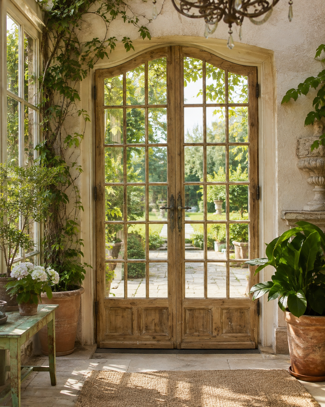 Antique French panel arched doors with Glass (105 x 66.5) P43