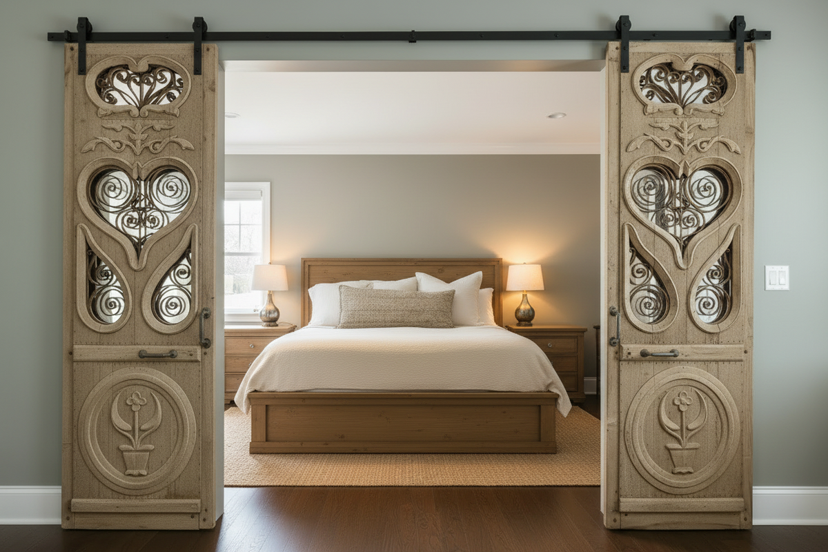 Antique French panel doors with metal (96x62) H0032s