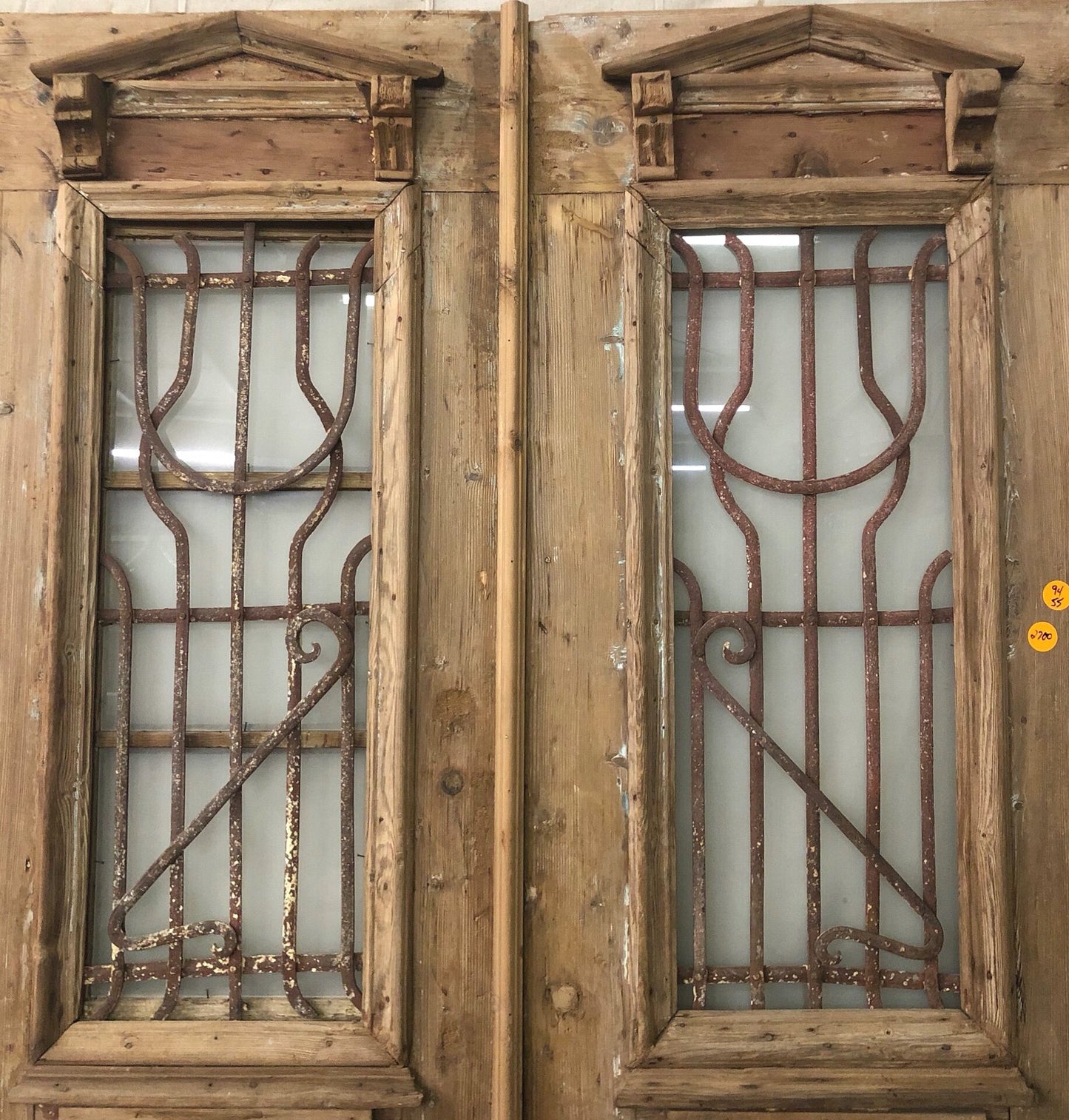Antique panel doors with glass and iron C082 (94x55)