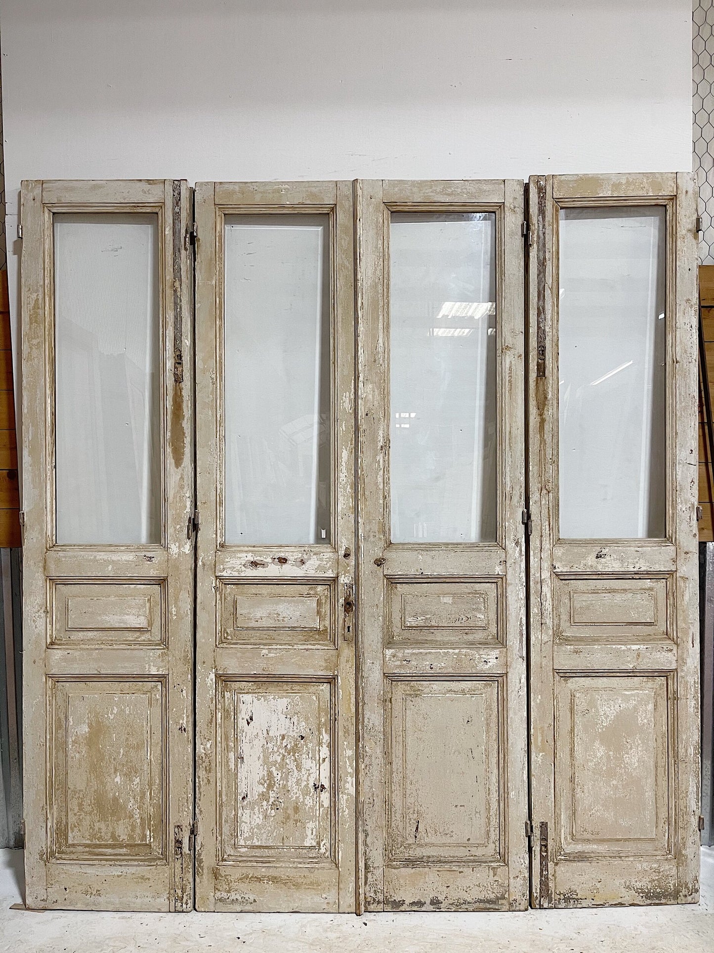 Antique French doors (96.5x99.5) with glass, 4 piece set E1126