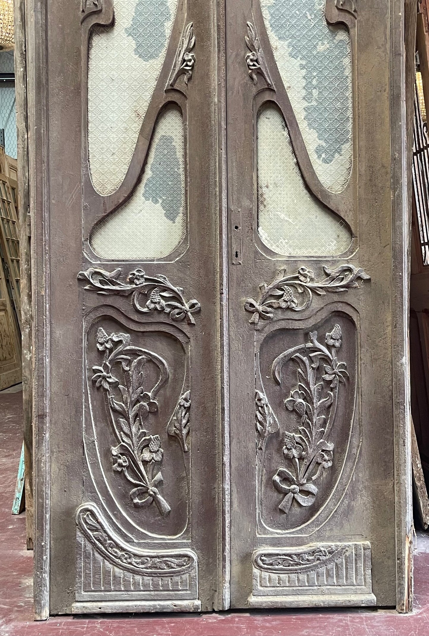 Antique Farouk Palace  doors with glass (F 130.5x46.5) (D 103.5x42.75) I256