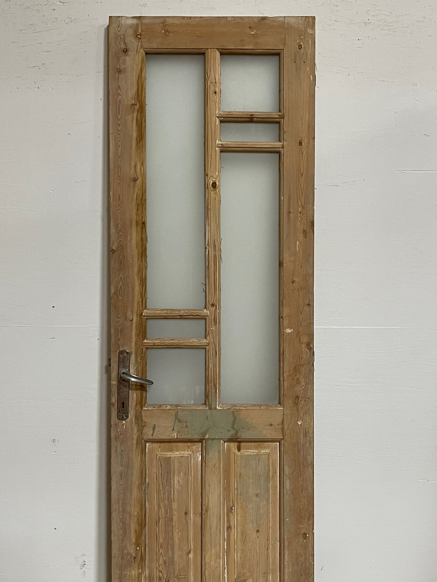Antique French panel door with glass (85x24) I213