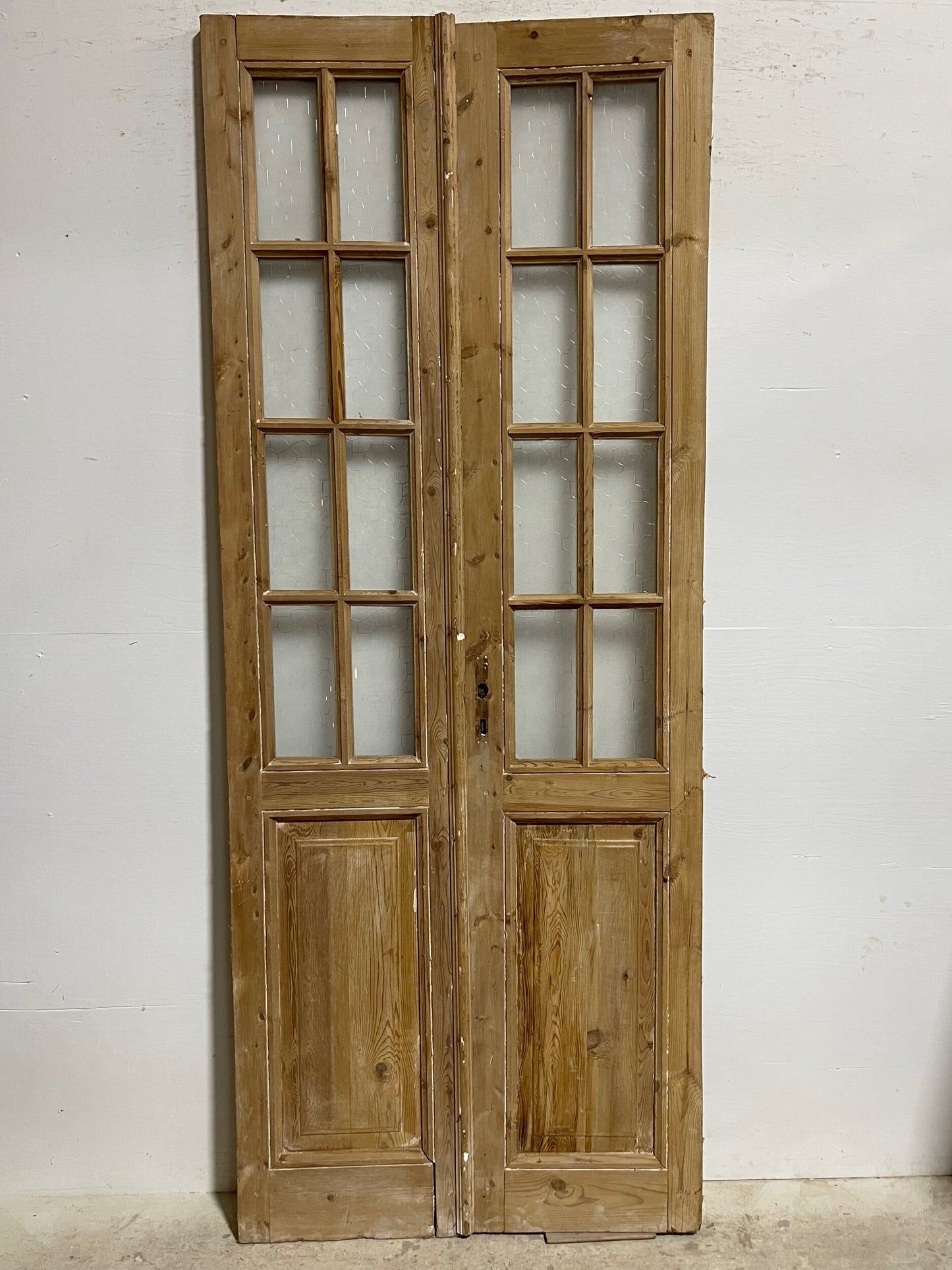 Antique French panel doors with glass (94 x 37) I062b