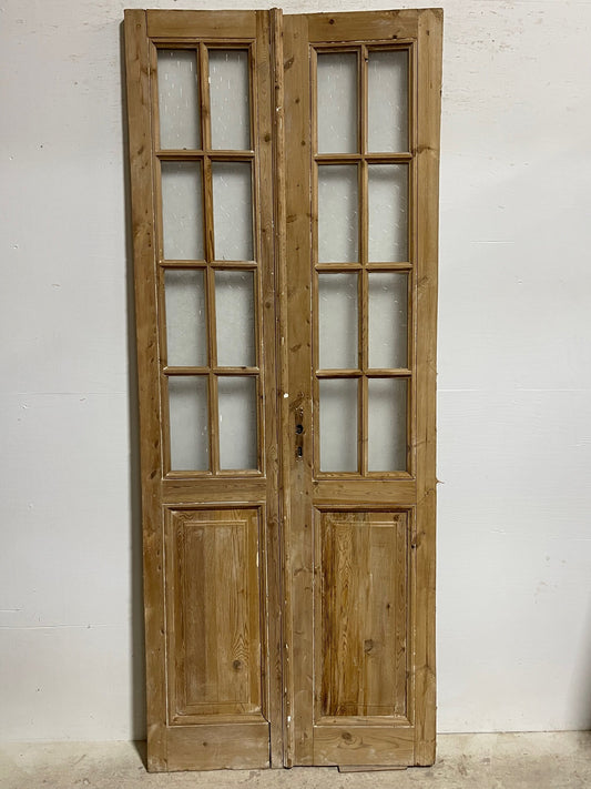 Antique French panel doors with glass (94 x 37) I062b