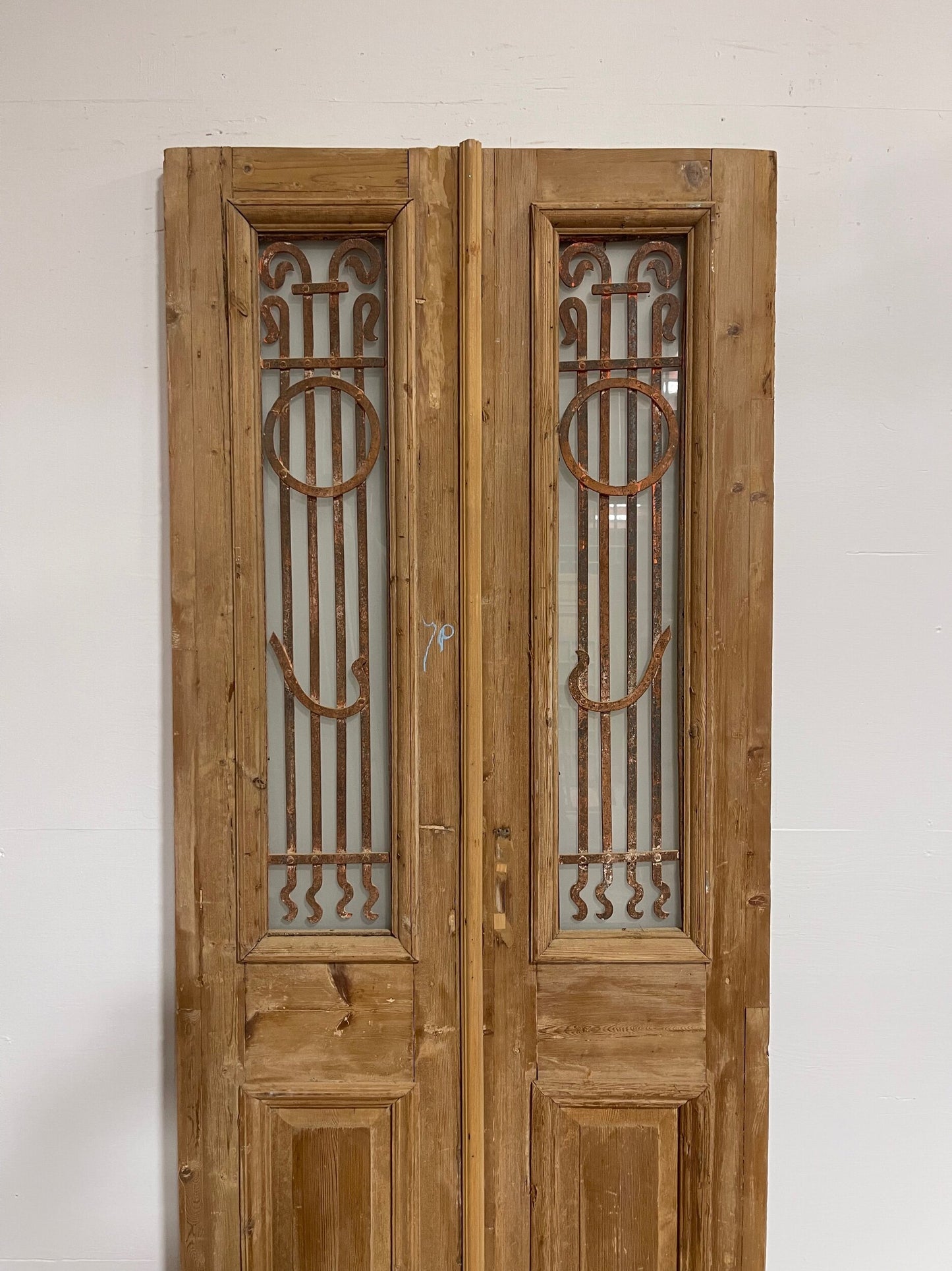 Antique French door with iron  (92x39) G0974s