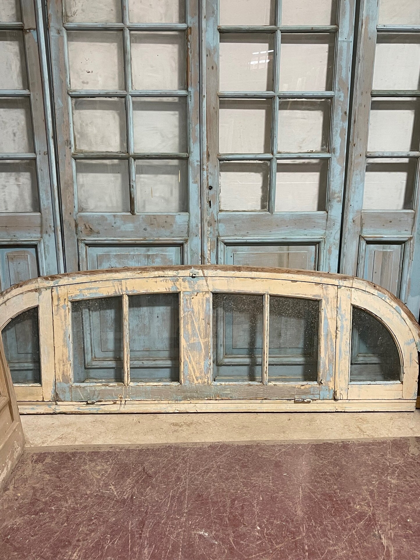 Antique French doors with glass and transom  (104.5x98) H0213s