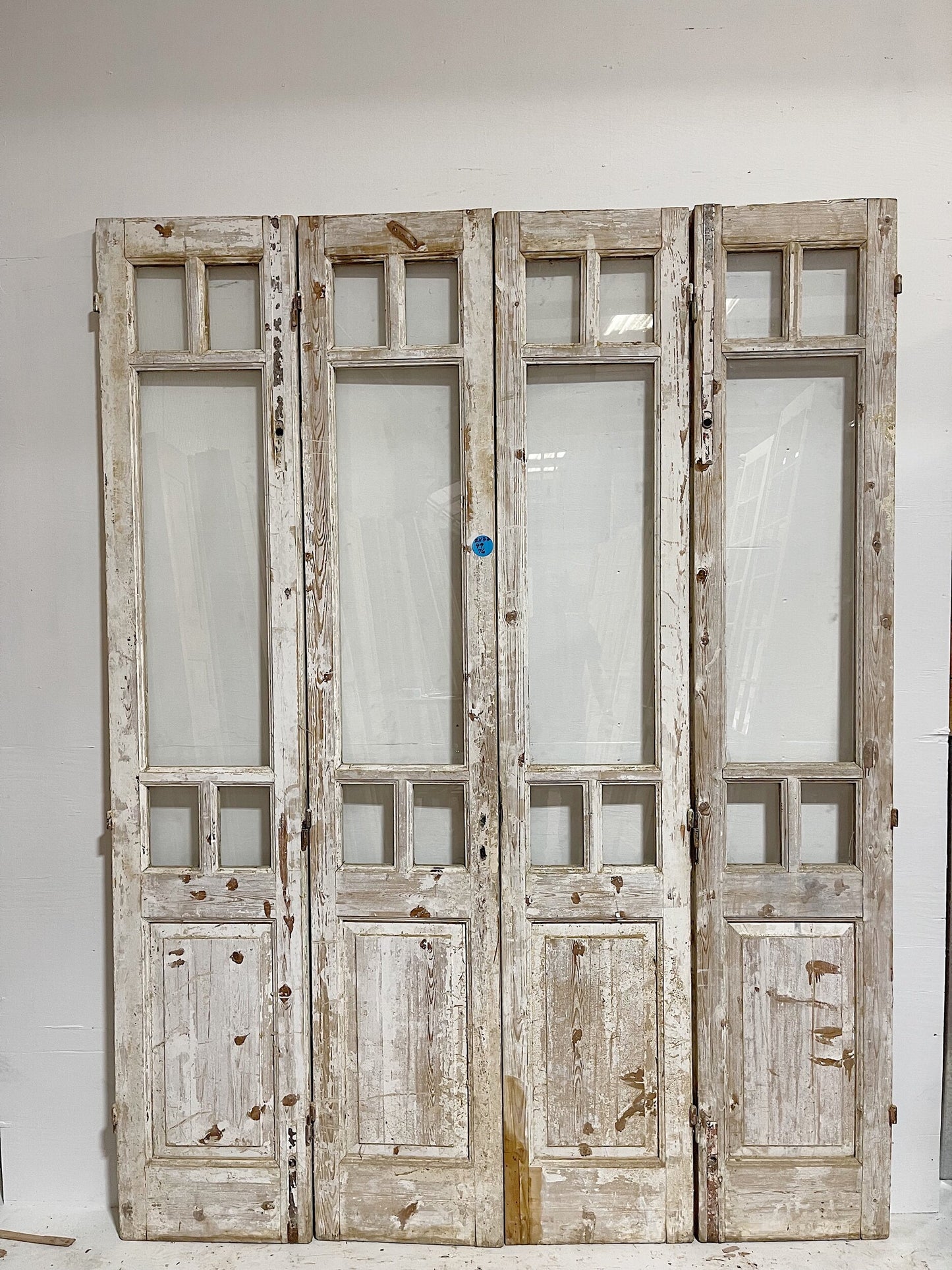 Antique French doors (99x76) with glass, 4 piece set E1122