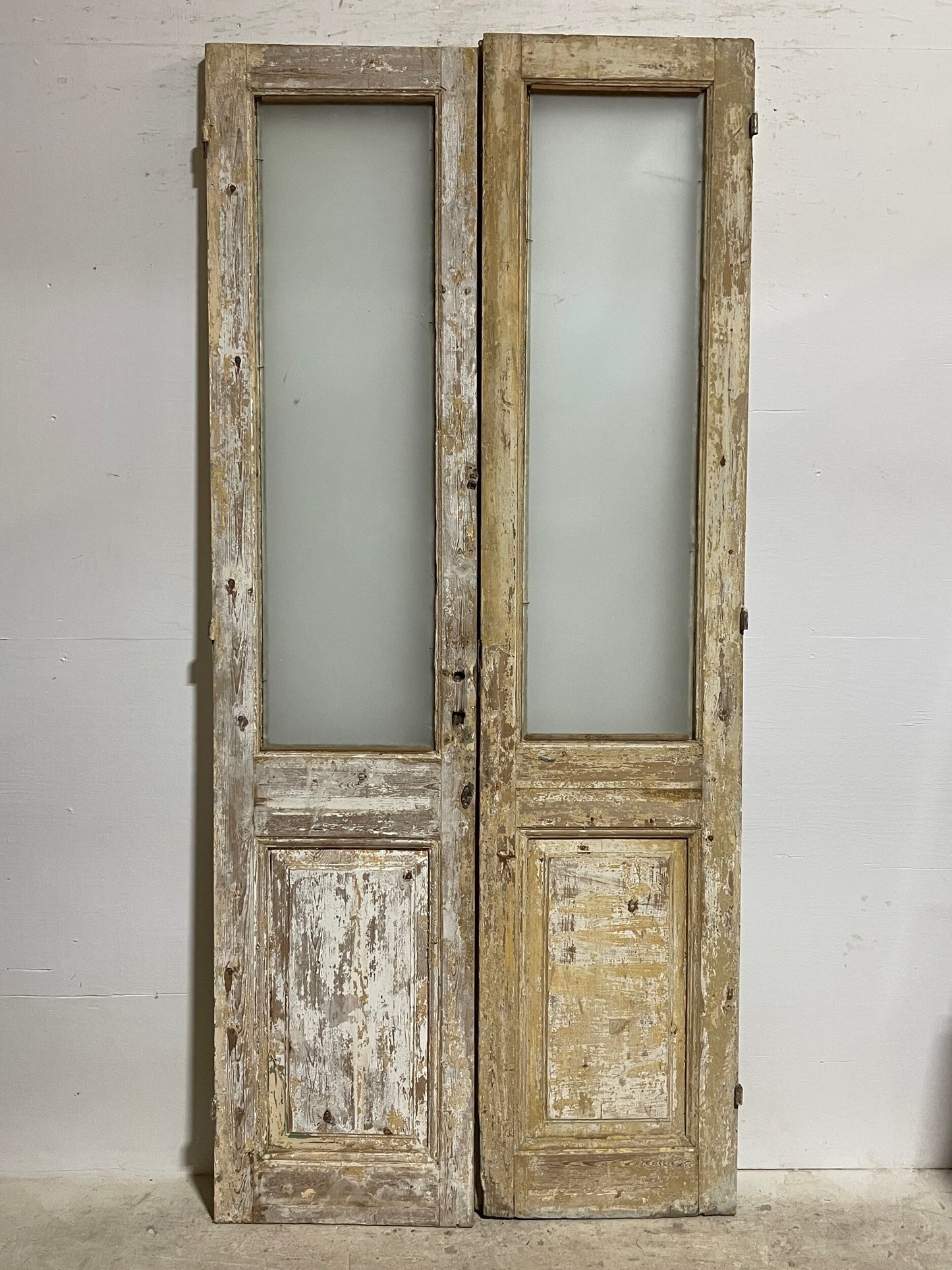 Antique french panel door with glass (96x43.5) I022