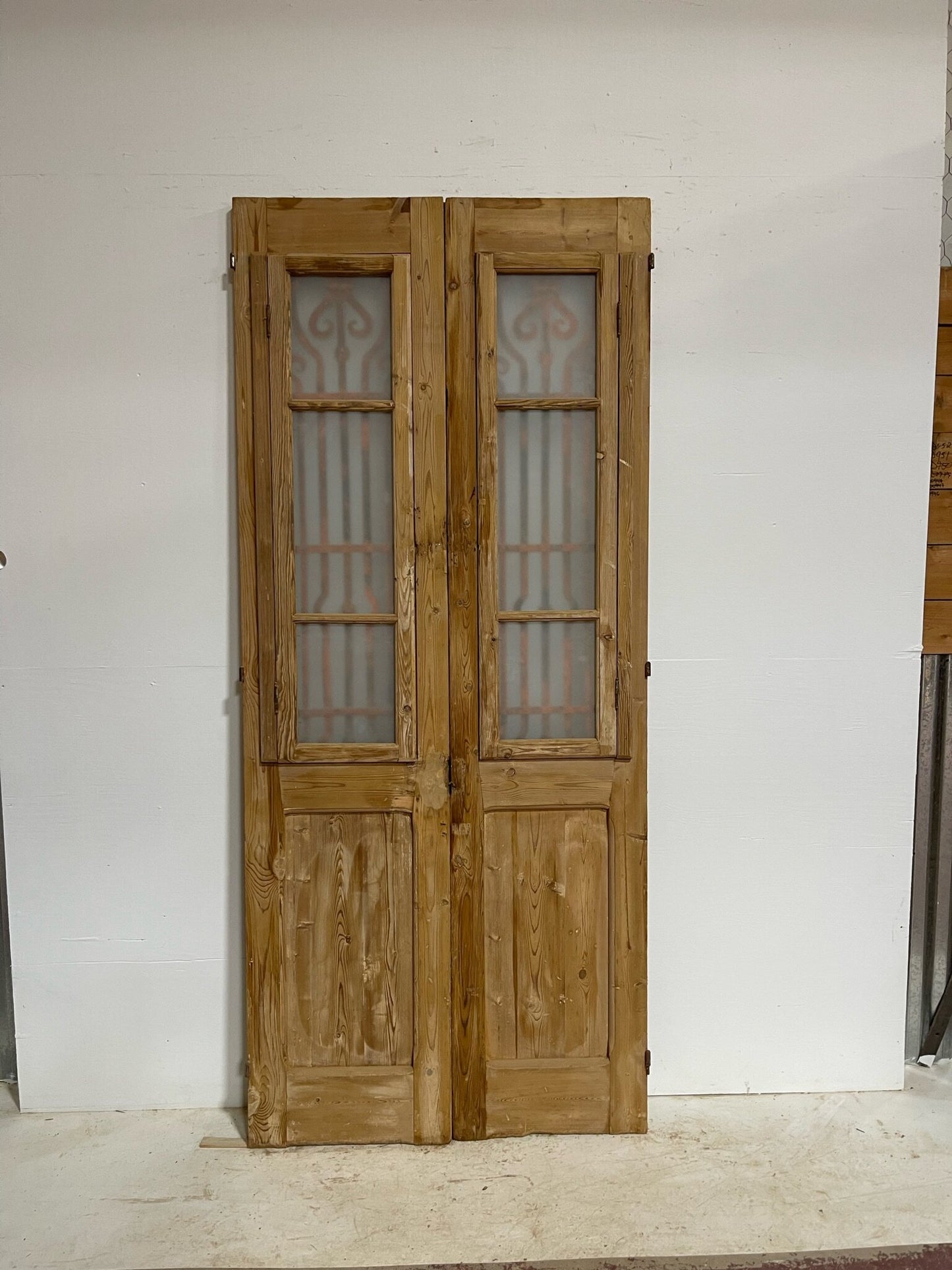 Antique French doors (93X40.25) with metal G1030