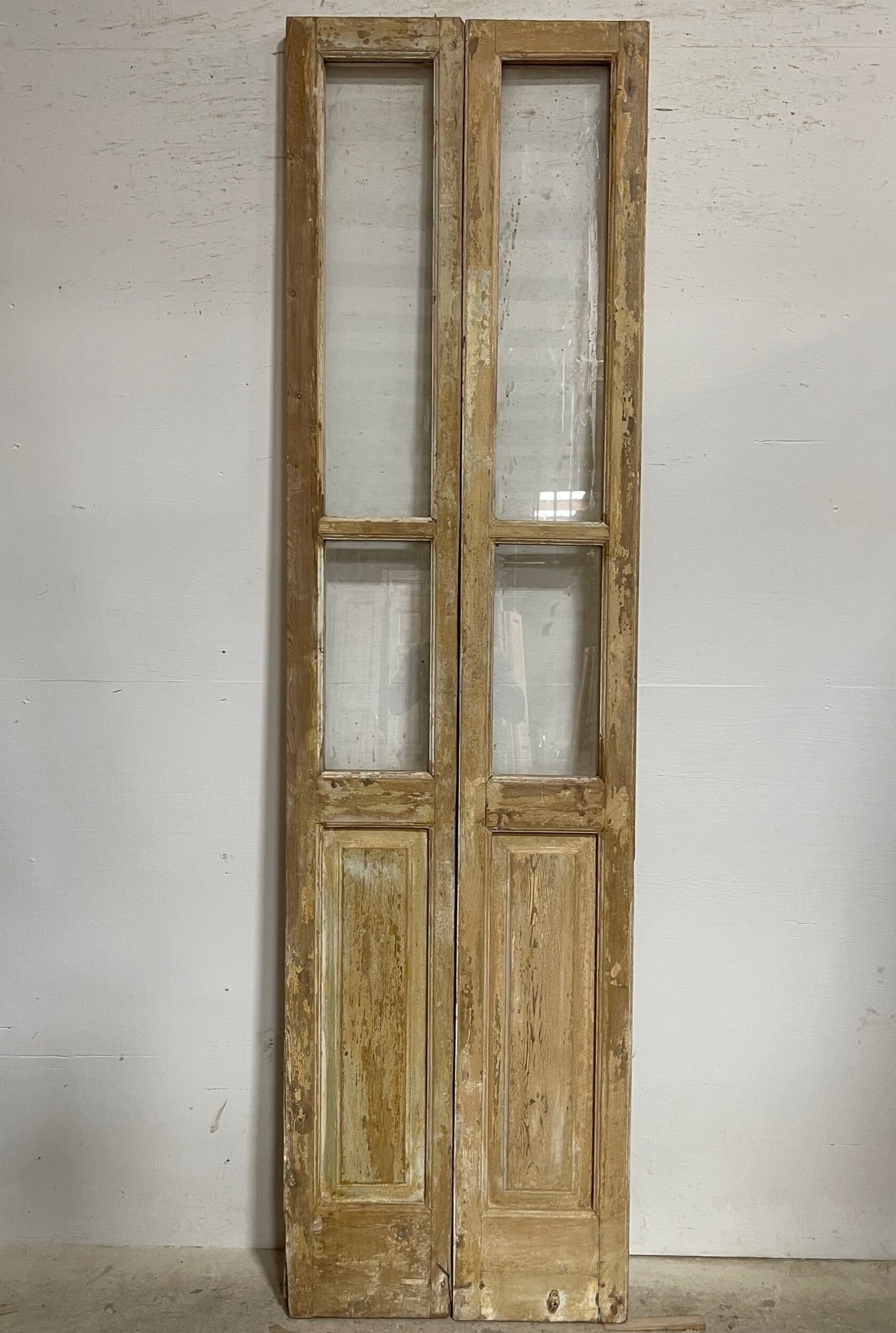 Antique French panel doors with glass (97.25x26.75) I244