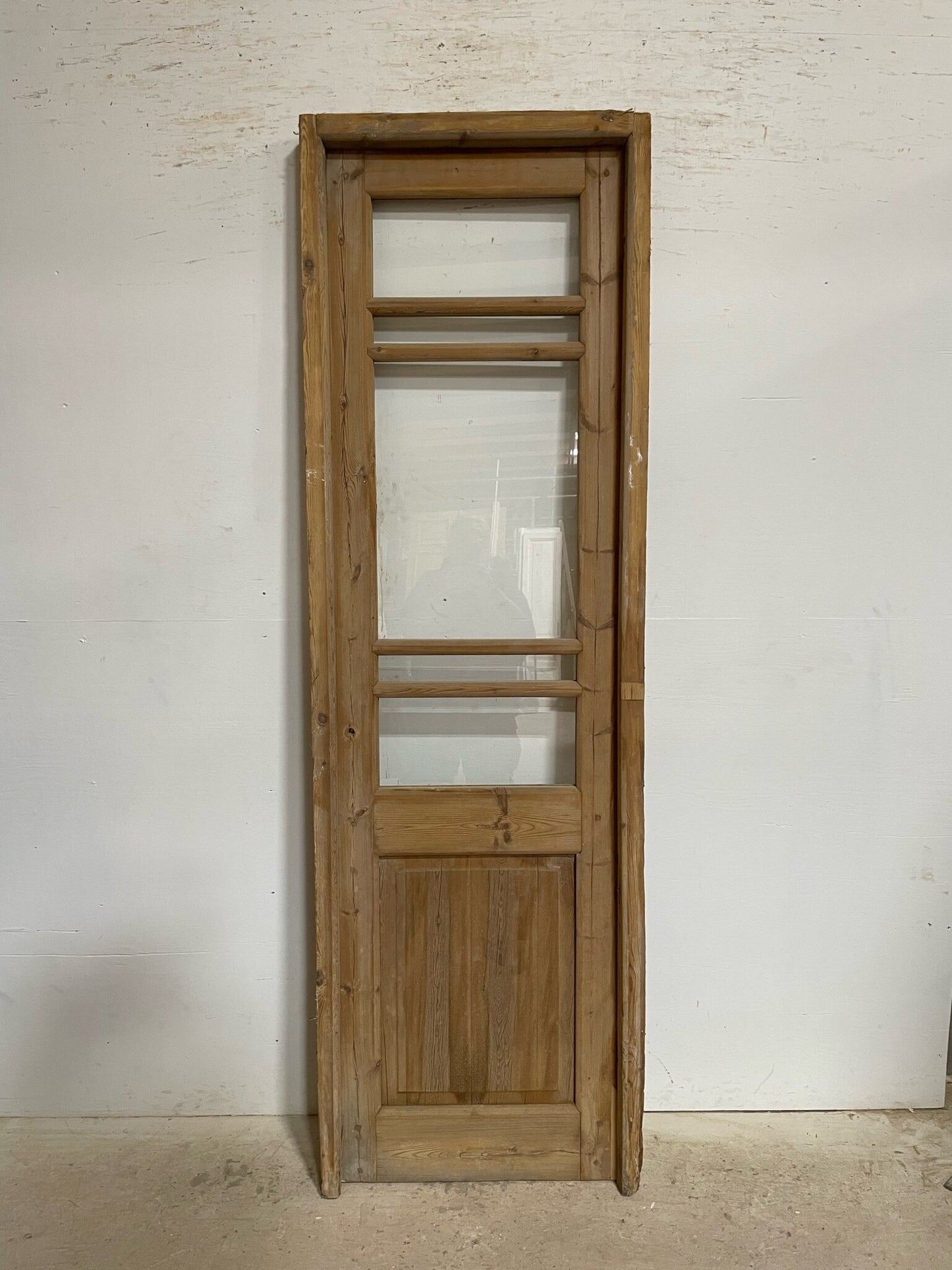 Antique French door (frame 88.25x27.5, door 86.5x24.5) with glass F0628