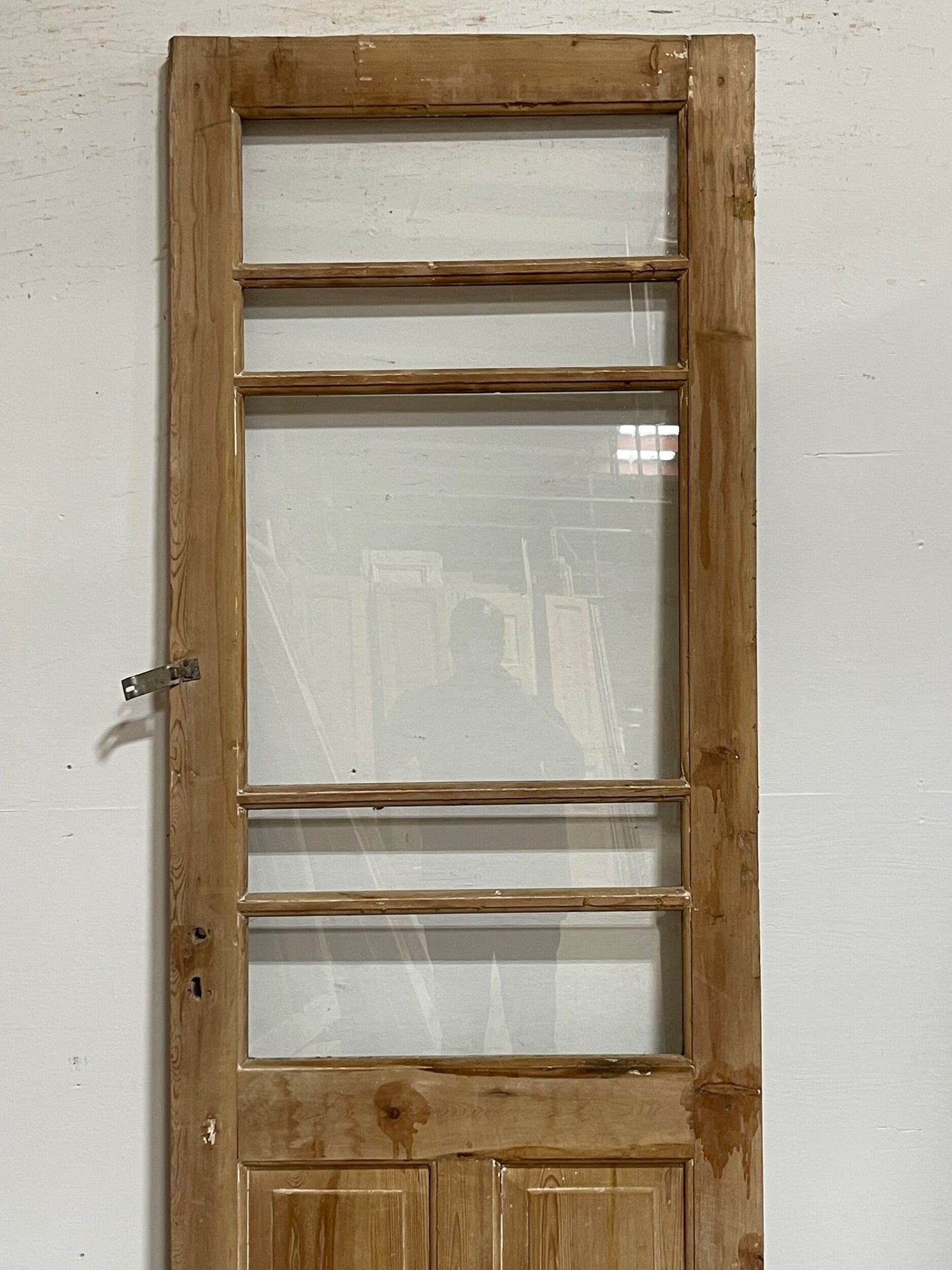 Antique French panel door with glass (90x32) I223