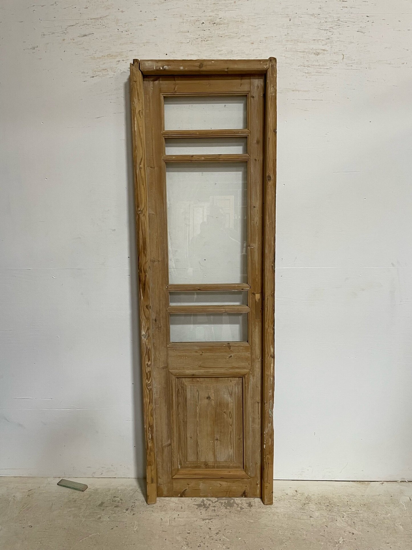 Antique French door (frame 87.25x27, door 85x23) with glass F0632