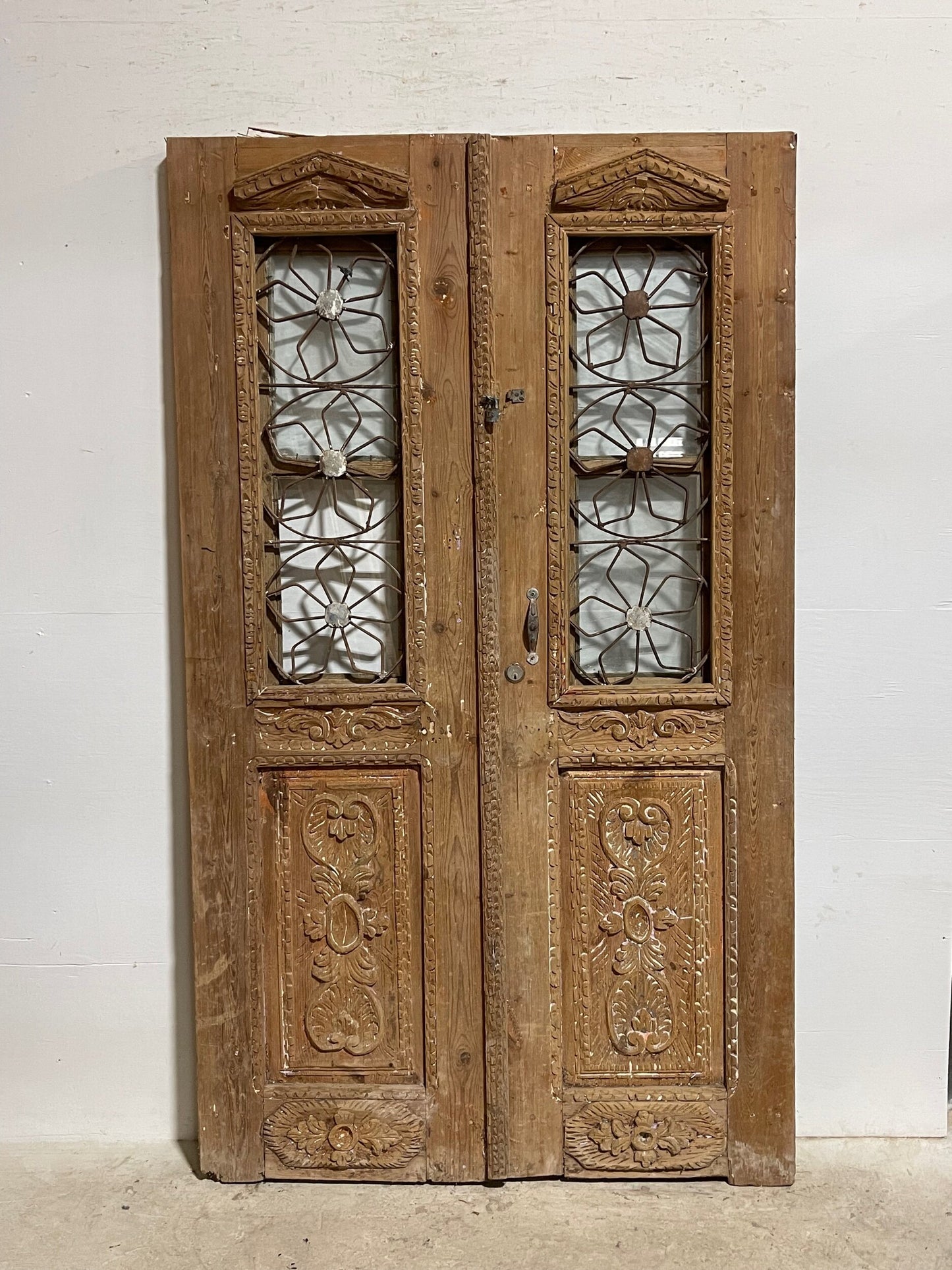 Antique French Panel Doors with Metal (87 x 50.5) I008