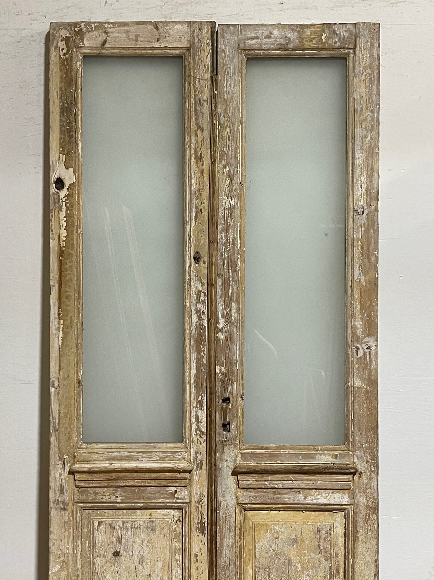 Antique french panel door with glass (96x43.5) I022