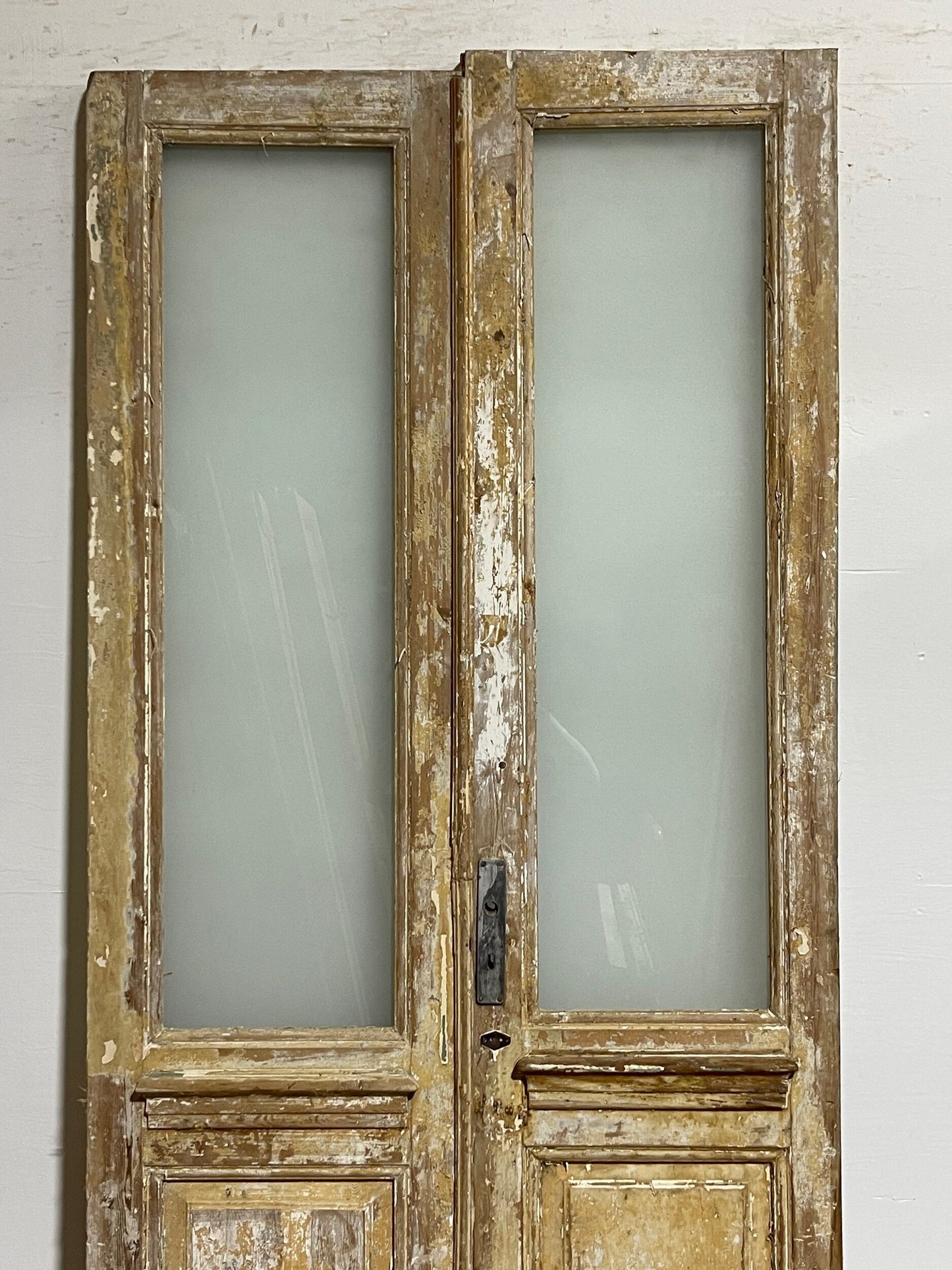 Antique French panel door with glass (97.5 x 43.5) I023