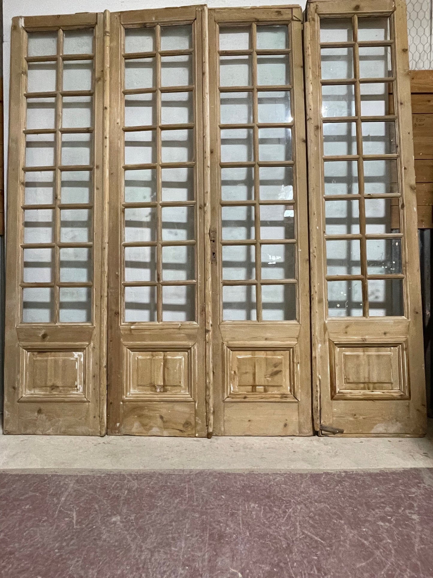 Antique French panel doors with glass (101.5 x 95) I066