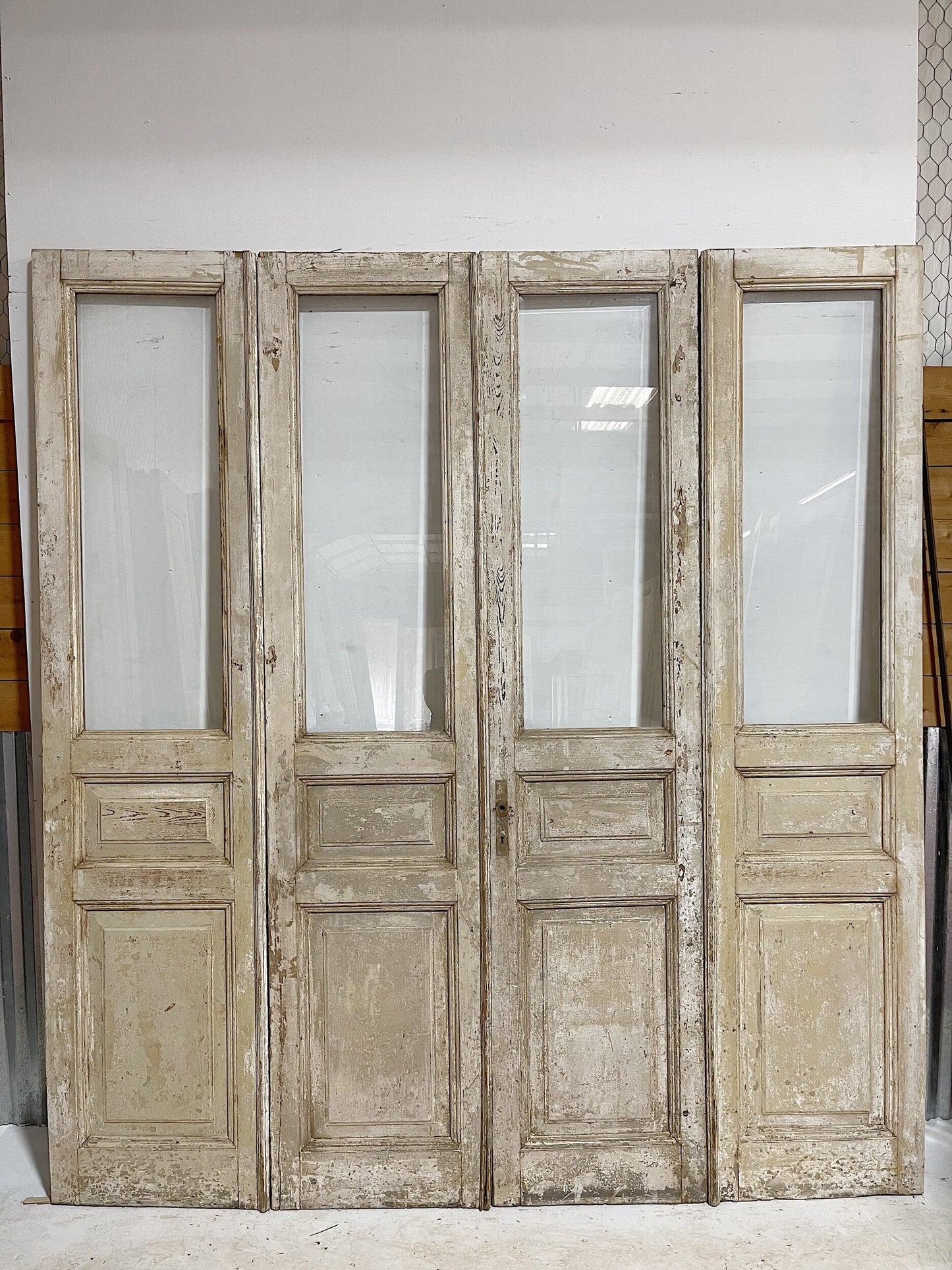 Antique French doors (96.5x99.5) with glass, 4 piece set E1126