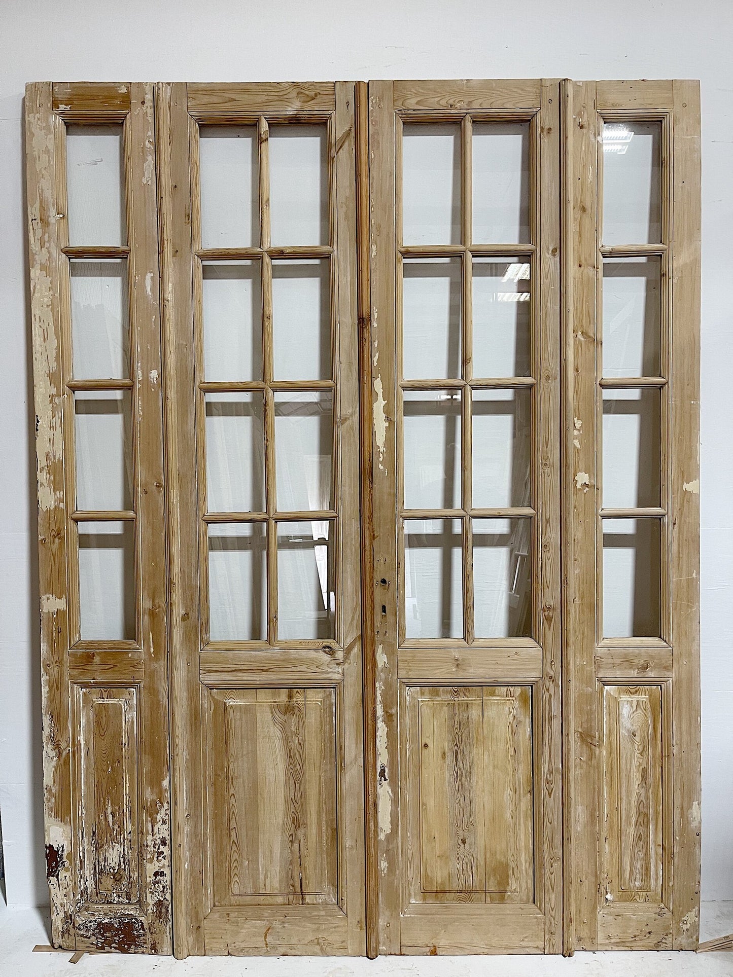 Antique French doors (99x75) with glass, 4 piece set E1130