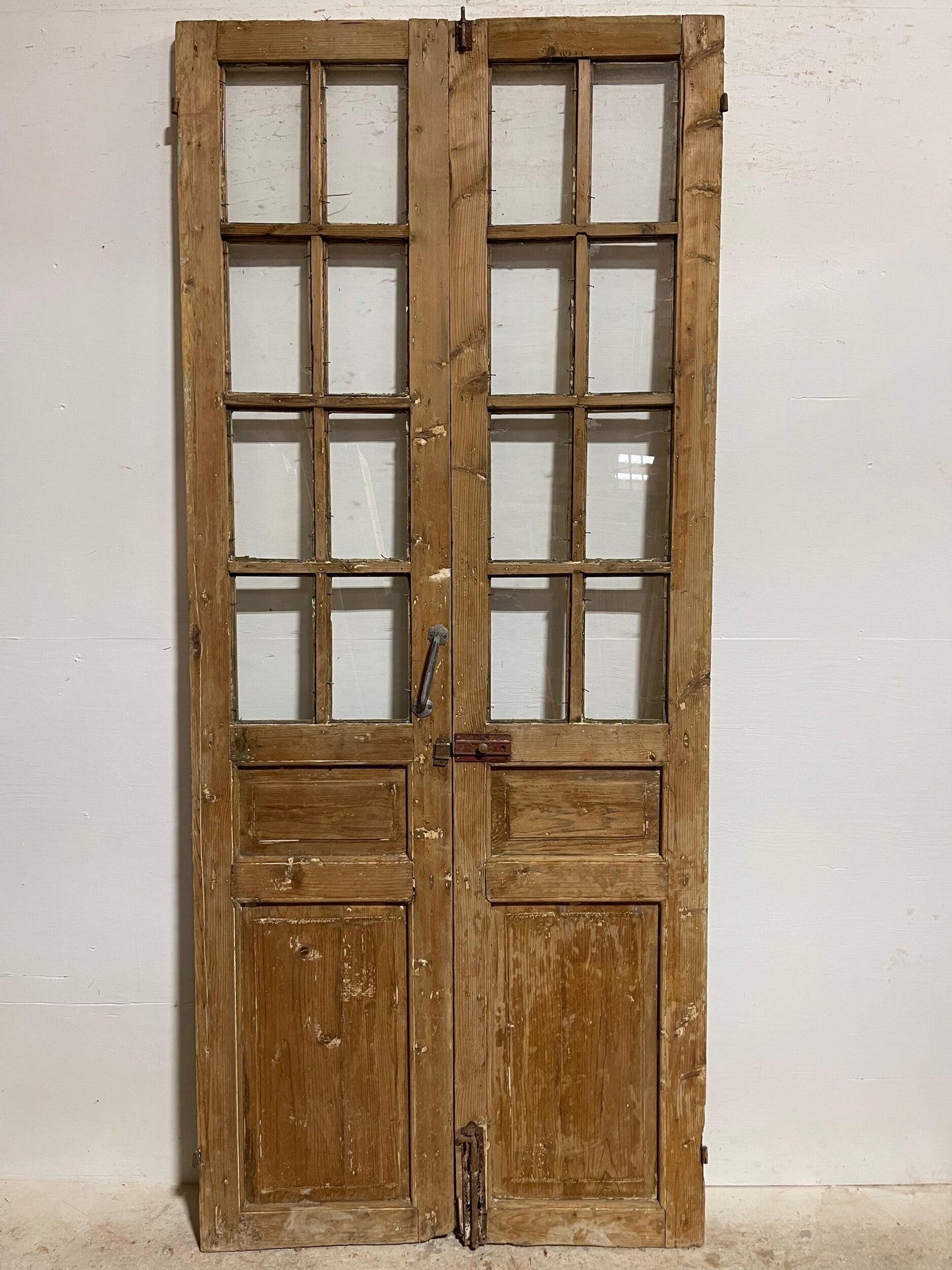 Antique french panel doors with glass (94.5 x 40) I067
