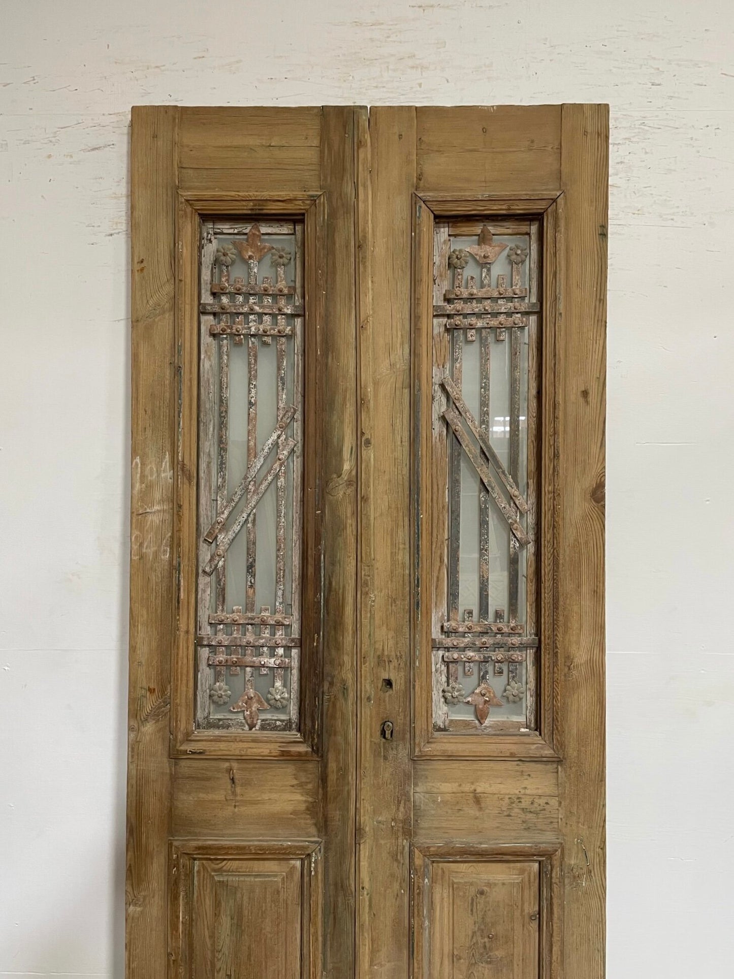 Antique French door (96.5x40) with metal E1078